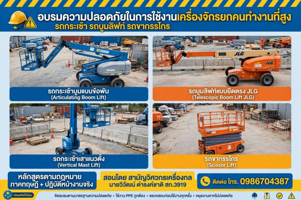 บริการอบรมและตรวจรับรองเครื่องจักรยกคนทำงานที่สู. x lift #Boom lift #Vertical Lift